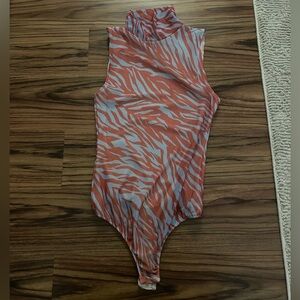 Free people intimately blue and orange leopard print mesh bodysuit size S